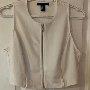 Forever 21 Cream Zip-Up Crop Top